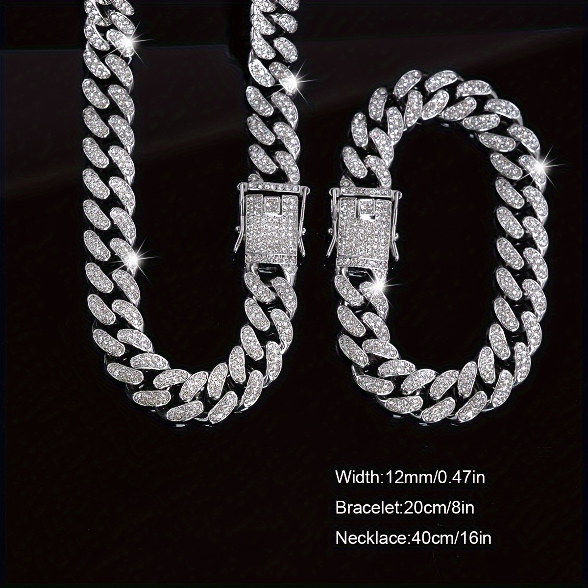 2pcs Exquisite Cuban Link Chain Necklace & Bracelet Set, Unisex